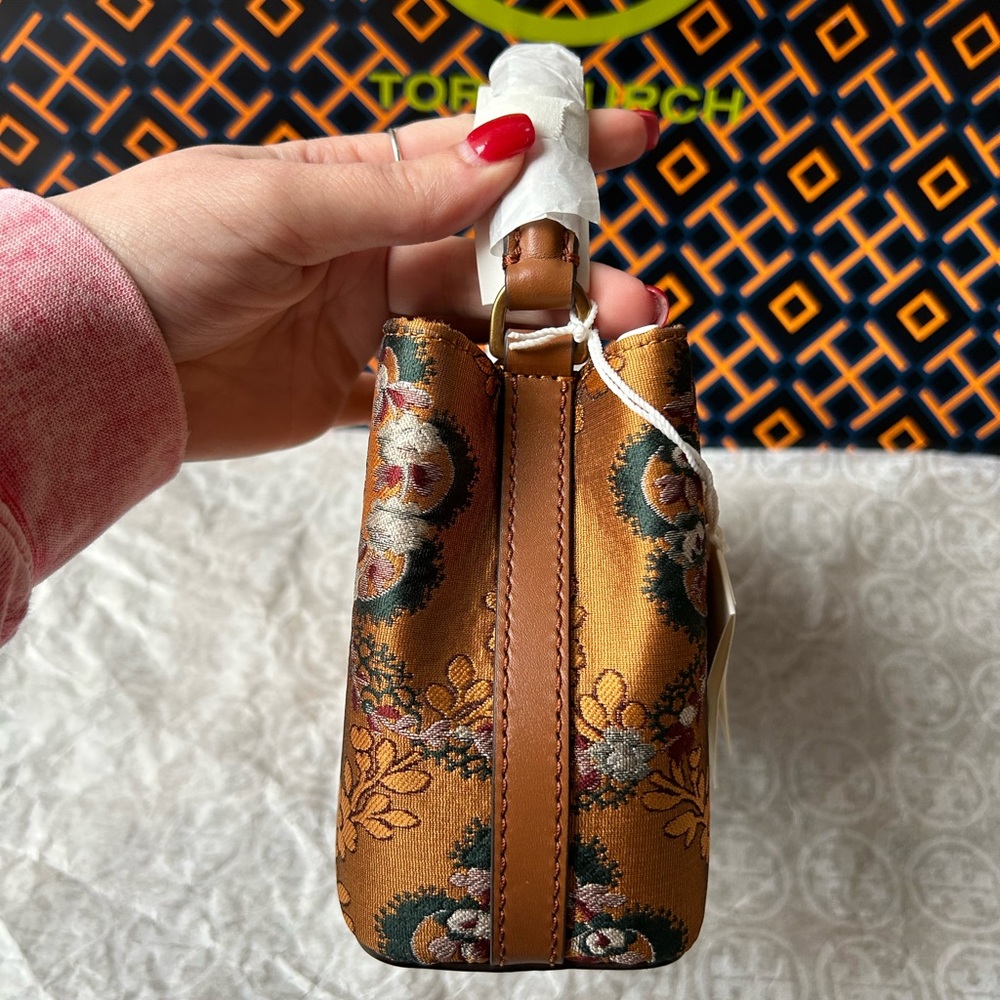 Tory Burch Britten Brocade Micro Satchel Crossbody Rust Sunset Bonfire Floral - Picture 3 of 17